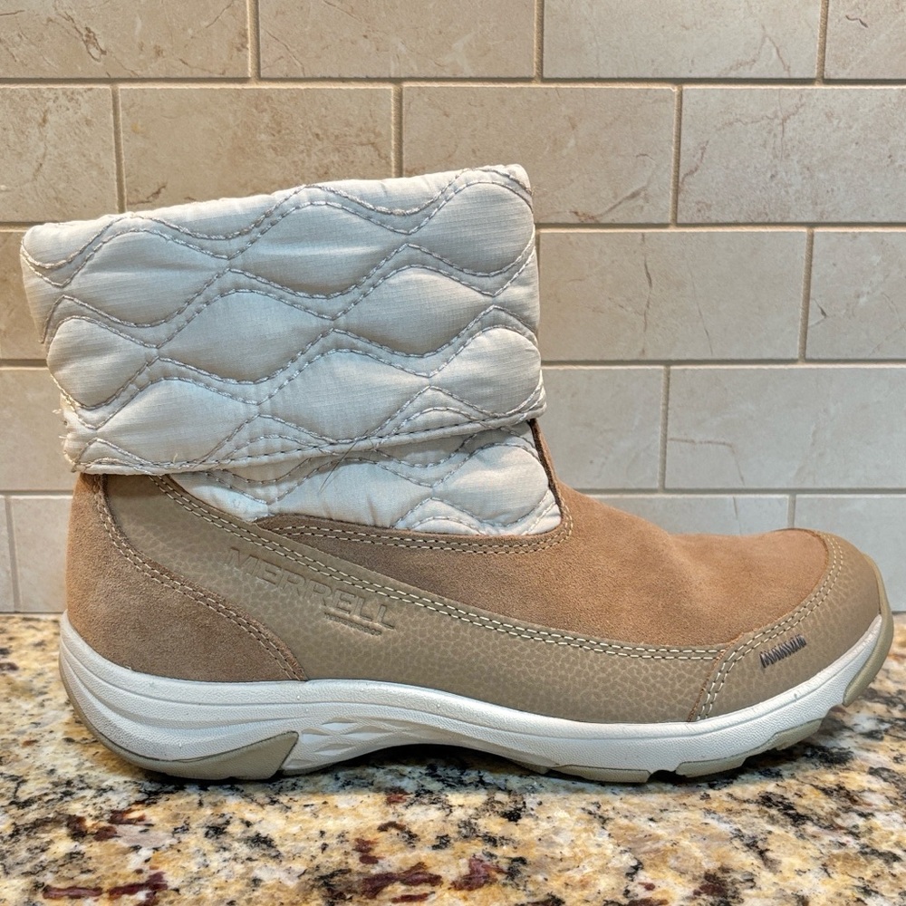 Merrell Approach Brindle Winter Waterproof Booties Quilted Suede Boots Size 7 - Picture 6 of 16